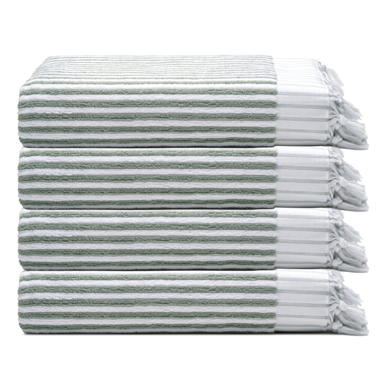 Ensemble de serviettes essuie-mains en coton turc Stripes, Vert sauge