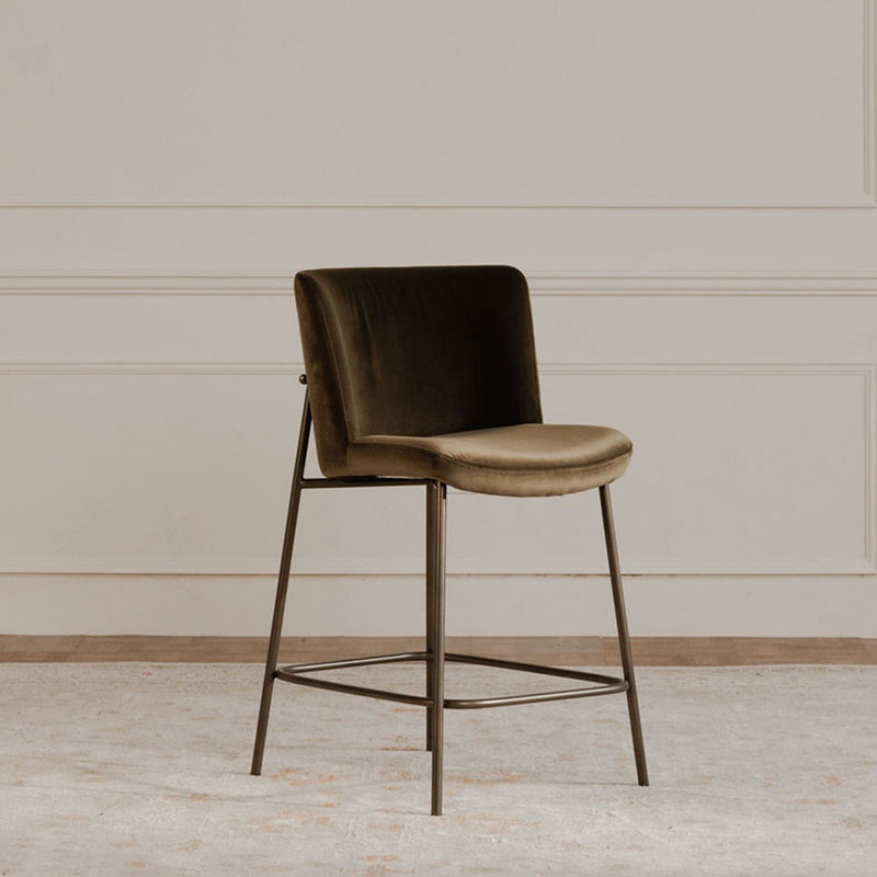 Adora Dareau Upholstered Stool, Counter Stool (26.4" Seat Height), Dark Brown Polyester
