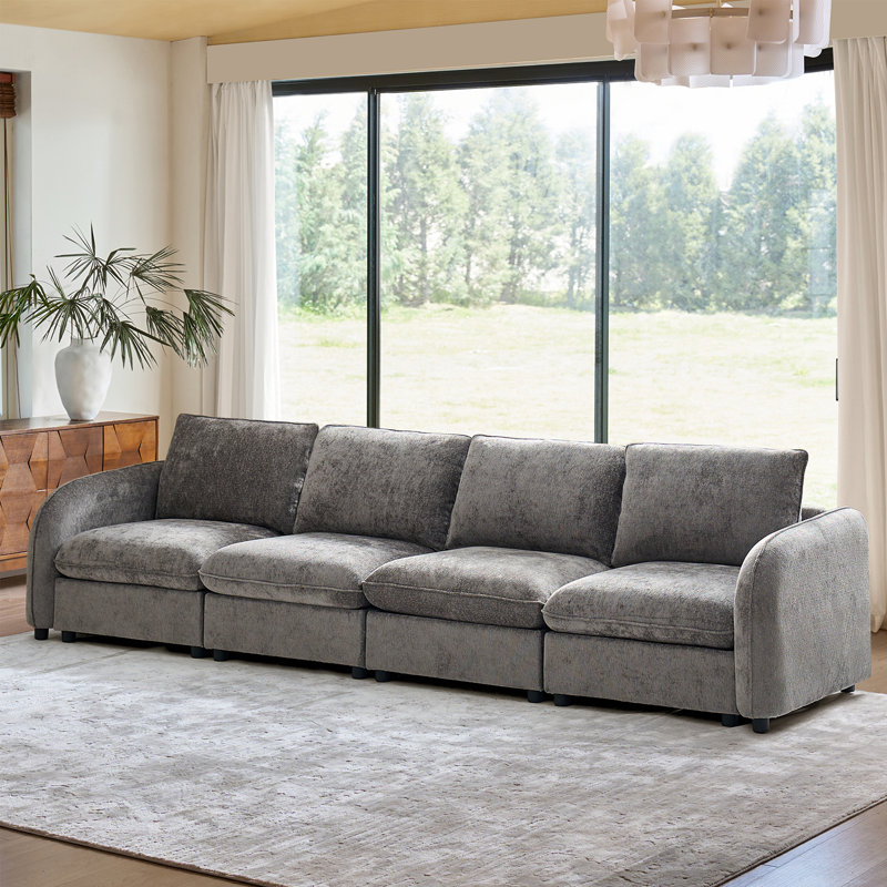 Canapé modulaire moderne avec rangement Terencio, Gris, H 34,5 po x l 136 po x P 35,75 po