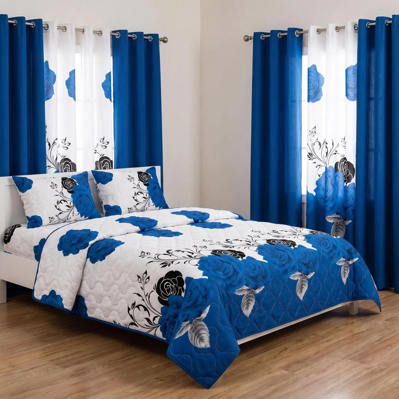Ensemble de couvre-lit et rideau en microfibre 9 pièces avec 2 taies décoratives et 6 œillets filtrant la lumière 9 pièces
