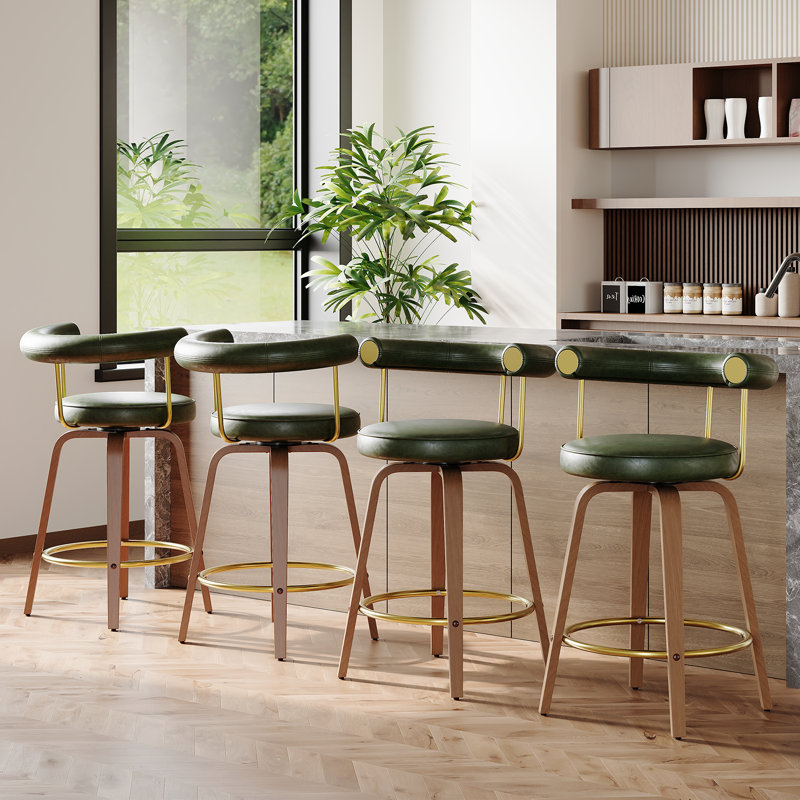 Faux Leather Swivel Bar Stools (Set Of 2), Green