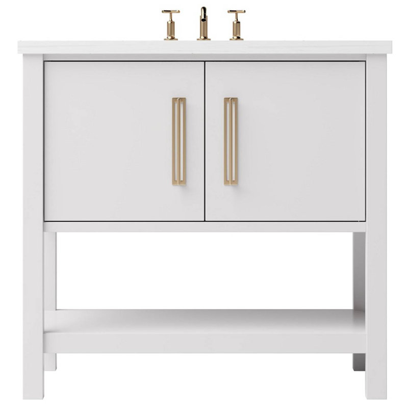 Kiawah Single Bath Vanity, 30", Strong White, Satin Gold