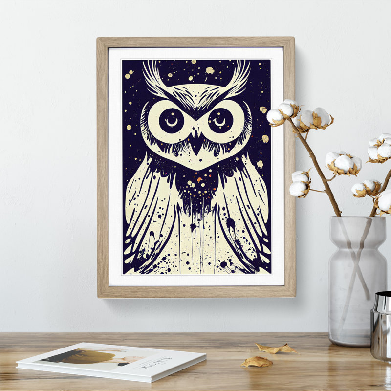 Graffiti Owl - Single Picture Frame Print, 46cm H x 34cm W x 2cm D, Oak