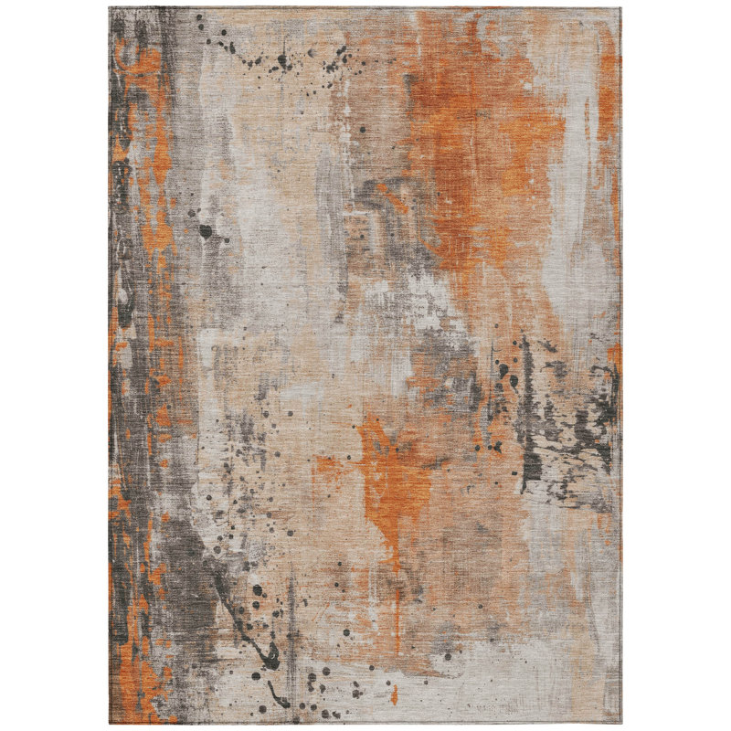 Machine Washable Indoor/Outdoor Xhevrie Orange Rug, Rectangle 8' x  10'