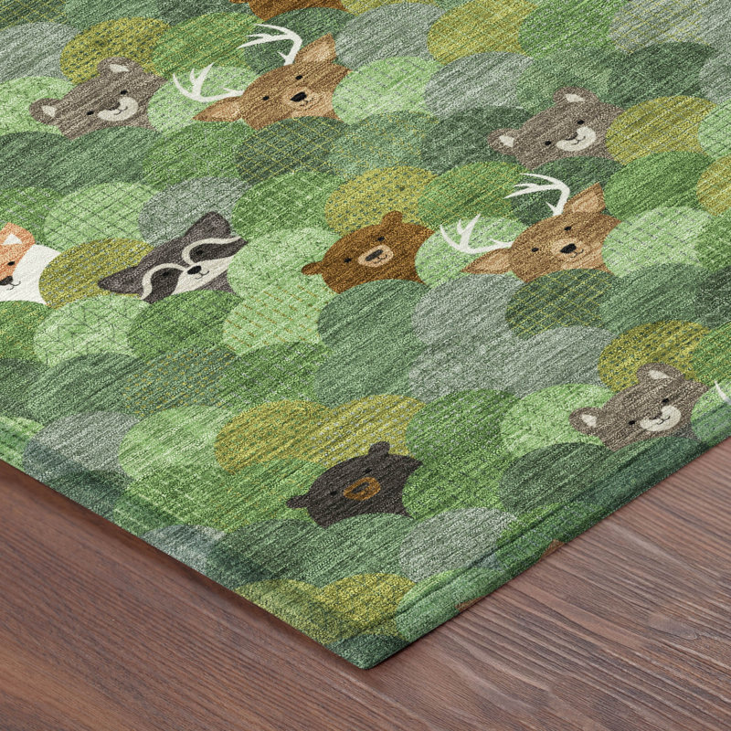 Machine Washable Indoor/Outdoor Chantille ACN2582 Kids Rug, 5' x 7'6", Green