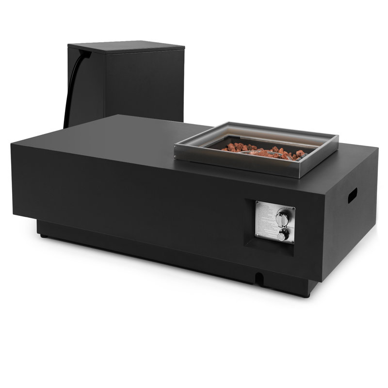 48" Outdoor Propane Fire Pit Table with Tank Cover Table,2-Piece 50,000BTU Outdoor Modern Metal Rectangular Firepit Table for Patio and Deck