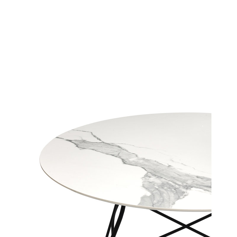 Table ronde brillante, Noir, Marbre blanc, L 46,46 po x L 46,46 po