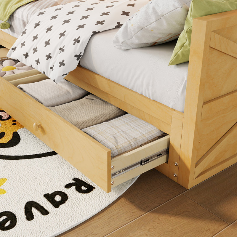 Extendable Twin Daybed to Double with Storage Headboard, LED Light & Charging Station, Natural, Natural