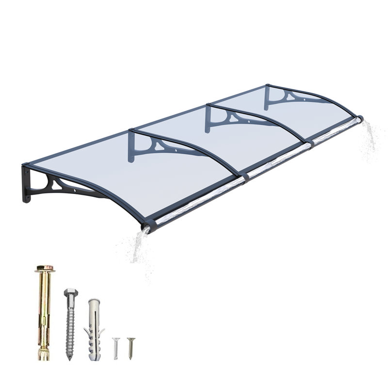 Aluminum Alloy Window Awning Solid Polycarbonate Sheet Canopy for Door Entrance Panel with Large Drainage Grooves Bracket