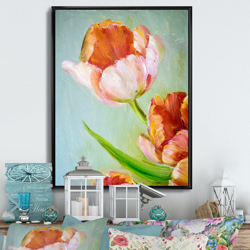 «Vintage Red Tulip», reproduction d'art sur toile encadrée, H 20 po x l 12 po x P 1 po, Toile à cadre flottant noir