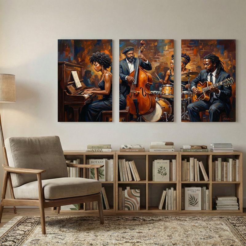 Abstrait, ensemble de 3 reproductions d'art sur toile, 36” H x 72” W