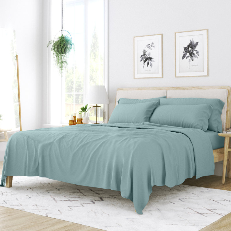 Simply Soft Brushed Microfiber Solid 6 Piece Sheet Set, Cal.King Sheet Set + 1 Fitted Sheet + 2 Pillowcase, Ocean
