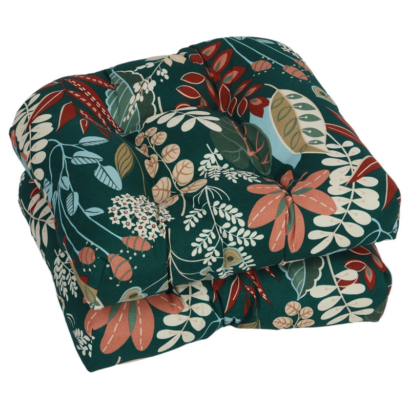 19-Inch Rounded Back Outdoor Chair Cushions (Set Of 2), Green/Windcrest Spruce Floral