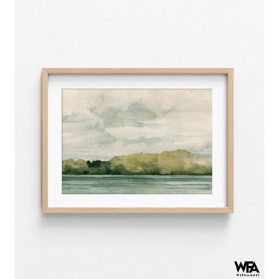 Riverside I By Emma Caroline, Framed Green Horizon Painting Print, Running River Art Print, Emerald Mountains Painting Print,Framed Wall Art