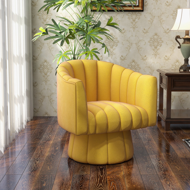 Aynur Velvet Swivel Barrel Chair, Mustard