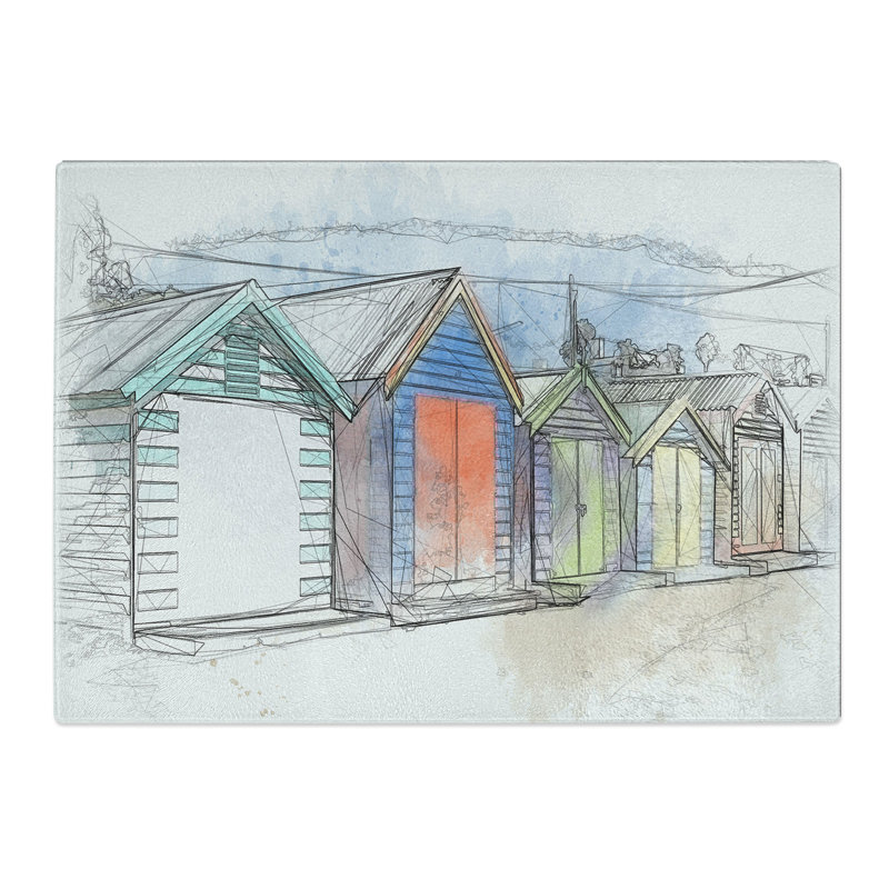 Colourful Beach Huts Sketch Chopping Board, 0.4cm H x 20cm W x 28.5cm L