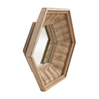 Hand-Carved Mango Wood Hexagon Wall Mirror