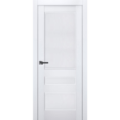 Porte intérieure prémontée de style français massif Veregio 7411 Blanc Soie Panneau simple standard Cadre Moulures Poignée Portes robustes pour salle de bain et chambre - 71 cm x 244 cm