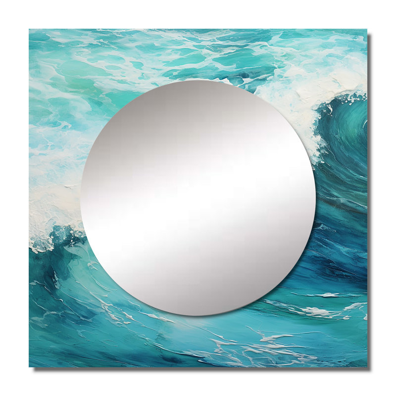 Grand miroir carré Ciya - Ocean Teal Wave Expression I Coastal Waves, 23 po x 23 po
