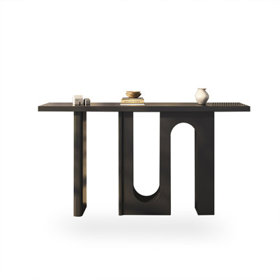 Black Solid Wood Rectangular Shape Console Table