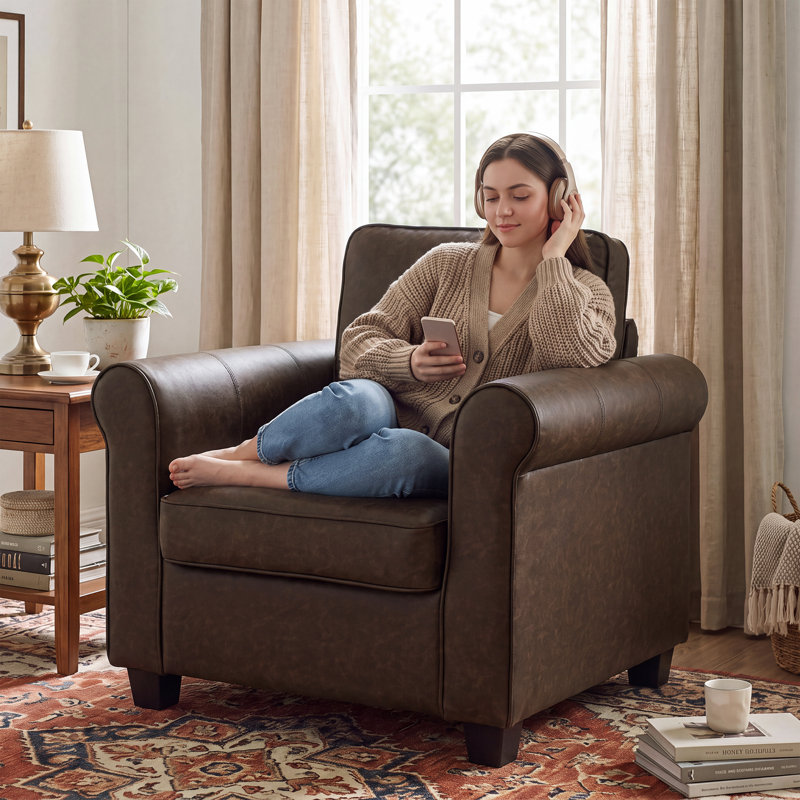 Chaise avec accoudoirs roulés 37 po, Cocoa