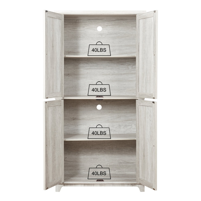 Armoire de rangement avec 4 portes sculptées et tablettes réglables
