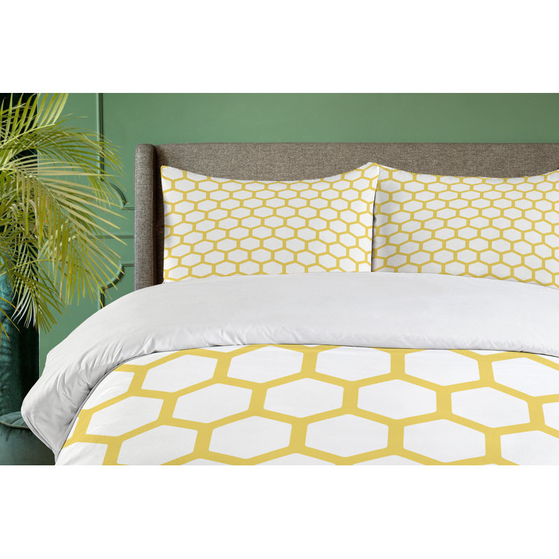 Yellow and White King Size Geometric Duvet Cover Set