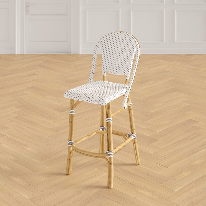 Popplestone Rattan Stool, White with Cappuccino Dots, Counter Stool (26.3" Seat Height)