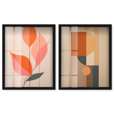 Blush and Gold Modern Glam Shadowbox, ensemble de 2 reproductions d'art par Art Remedy, cadre noir, 21 x 25