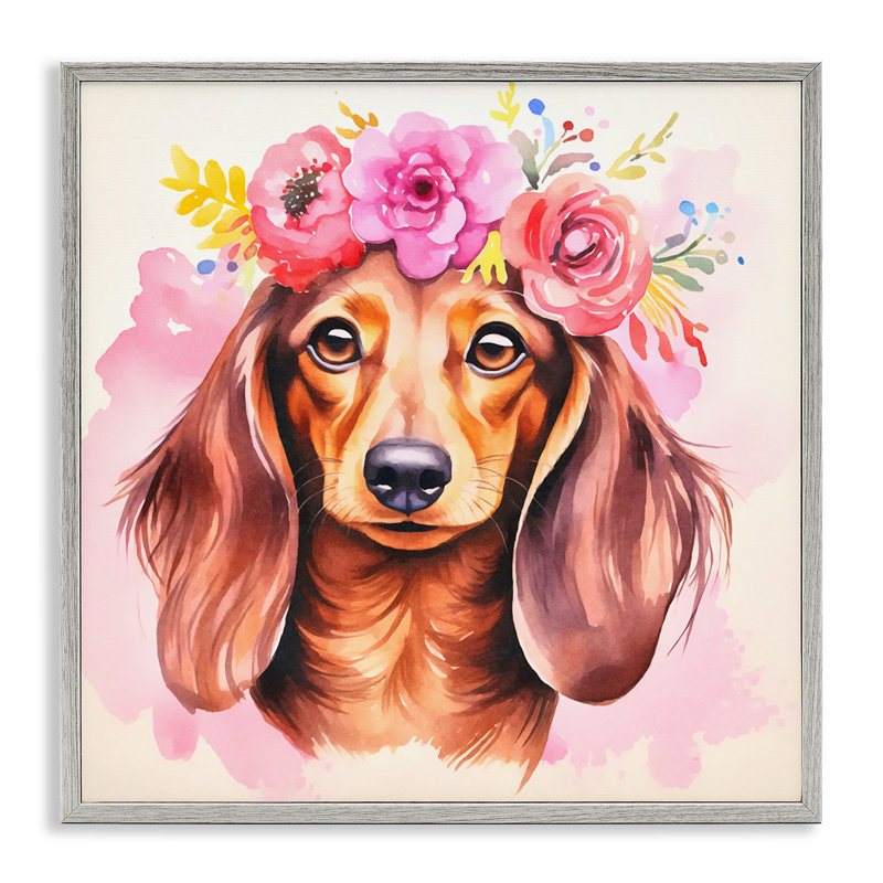 Boho, chien teckel encadré par Andrea Haase, Estampe numérique Farmhouse, H 24 po x l 24 po