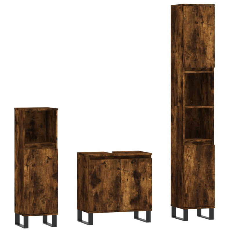 Aarlo Freestanding Bathroom Storage Furniture Set, Smoked Oak