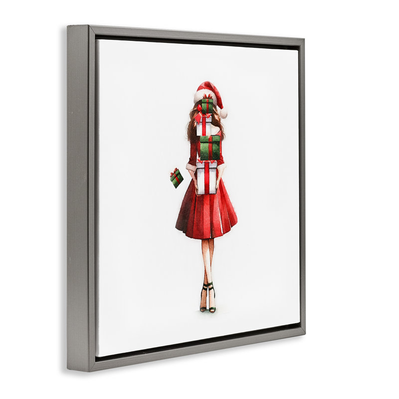 «Carrying Christmas Fun» par Amanda Greenwood, H 25 po x l 25 po, Cadre flottant gris lustré