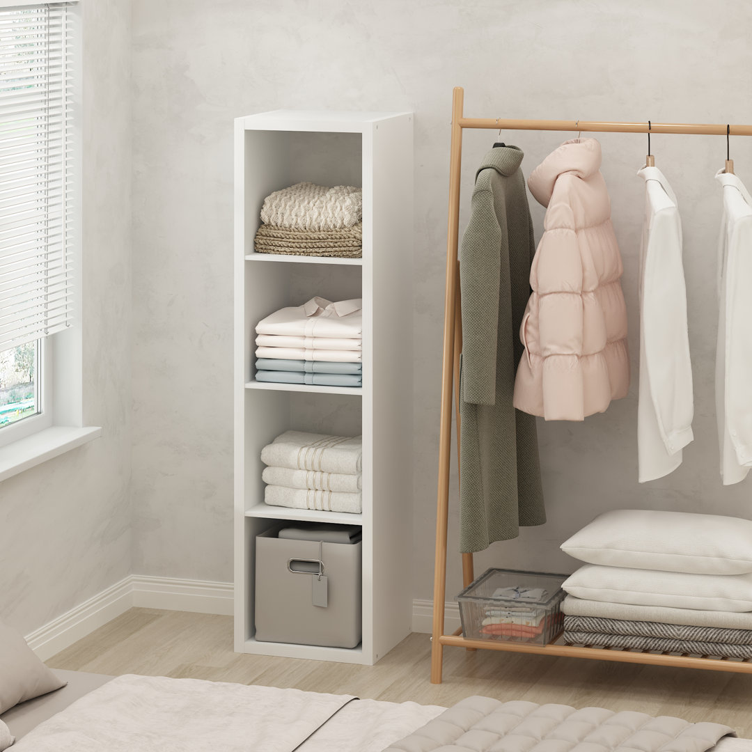 Ebern Designs Harnek Open Back Multipurpose Clothing & Closet Storage Organizer Shelf, 3-Cube, White Ebern Designs 