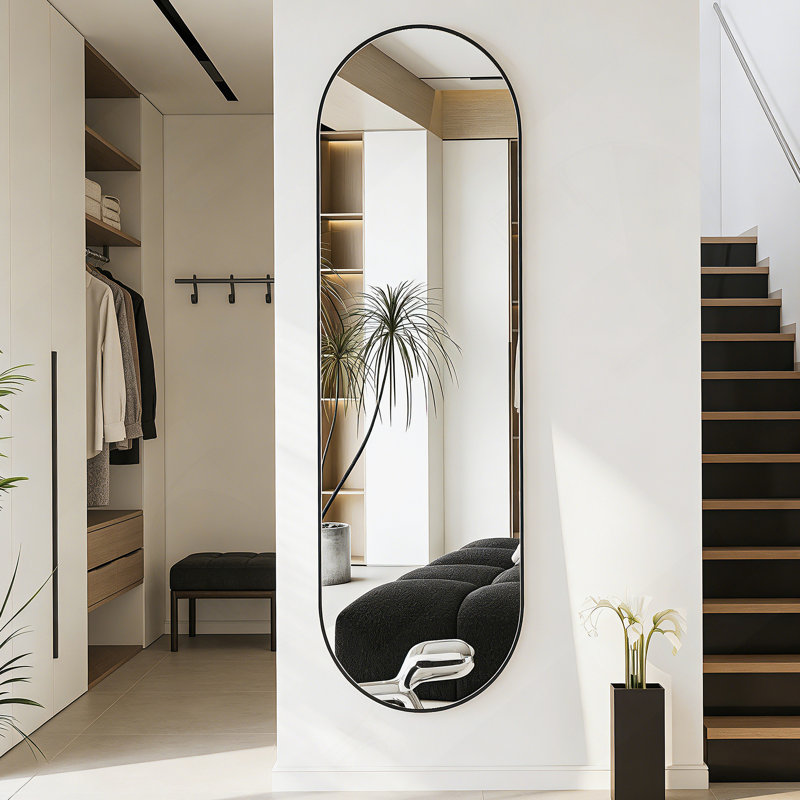63 X 20 Inch Oval Full-Length Mirror With Rust-Proof Brushed Aluminum Frame, Wall-Mounted For Clear HD Reflection, Black