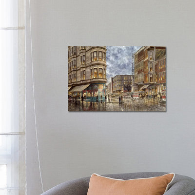 Dinner Hour, San Francisco, Ellis And Market St by Stanton Manolakas - Wrapped Canvas Print