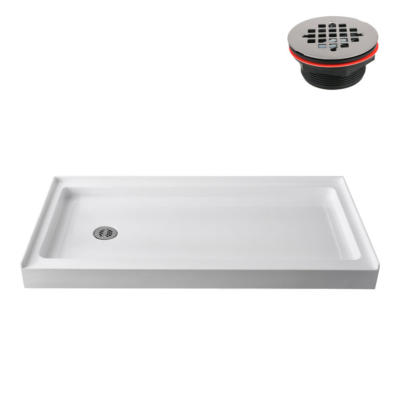 60 in. x 30 in. Alcove Acrylic Shower Base in Glossy White With Left Drain, Drain Included, Glossy White