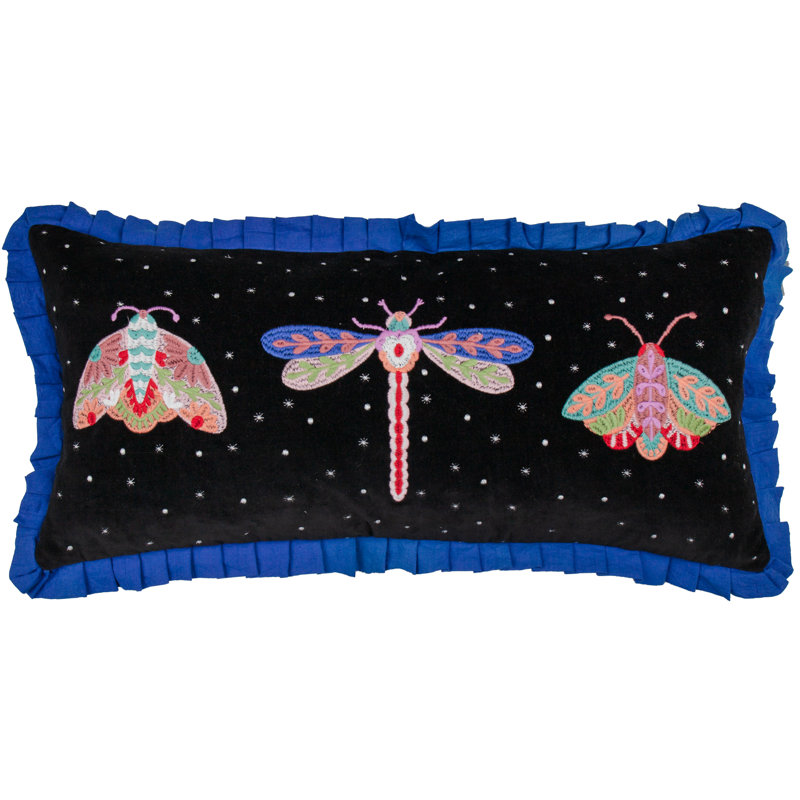 Darkling Beetles Abstract Rectangular Lumbar Cushion, Black/Blue, 30cm H x 65cm W, Rectangular
