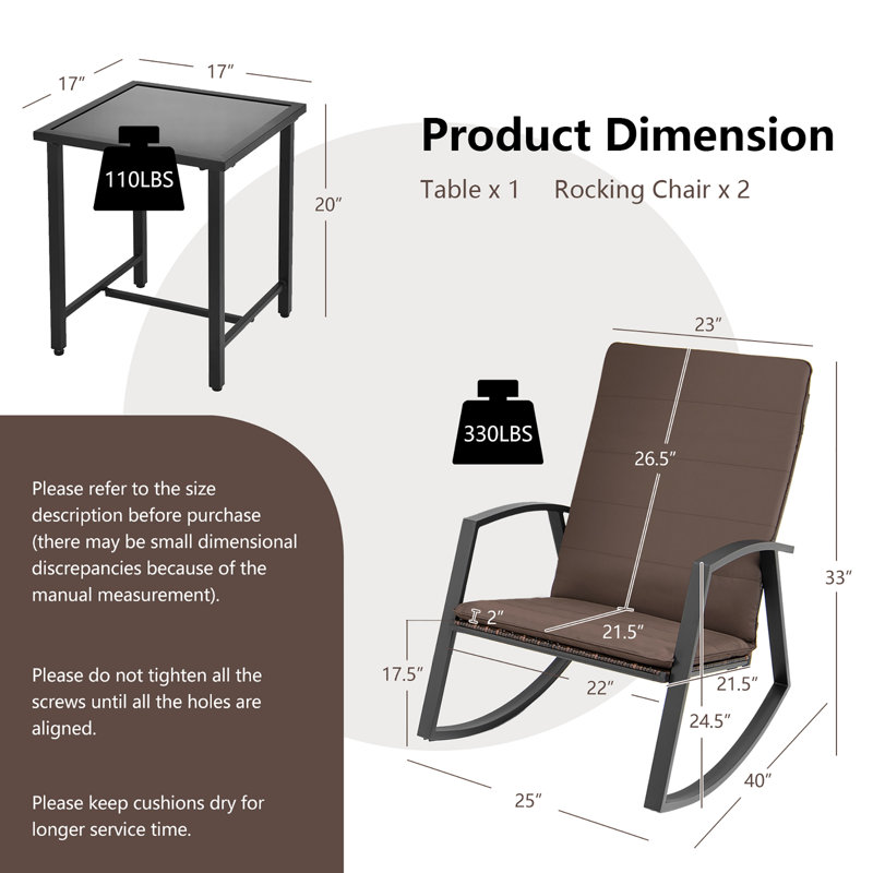 2 - Person Patio Conversation Set with Cushions,  Brown