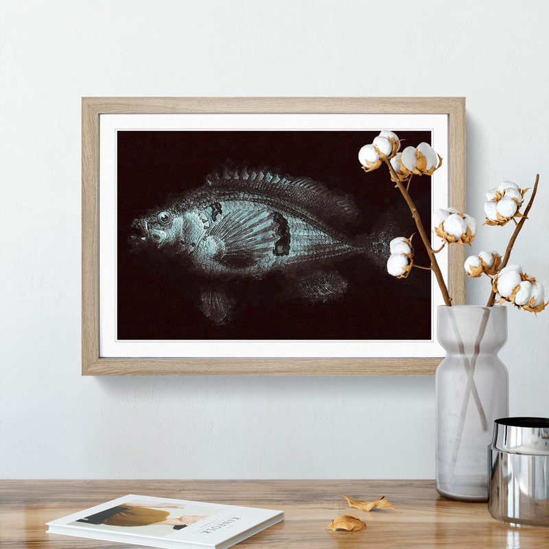 A Blue Fish - Framed Print, 33cm H x 45cm W x 2cm D, Oak Framed