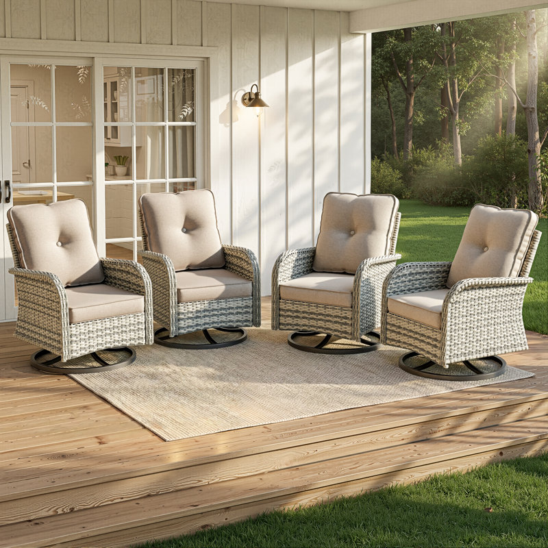 4-Piece Outdoor Wicker Swivel Rocking Chairs With Cushioned Seats, Taupe