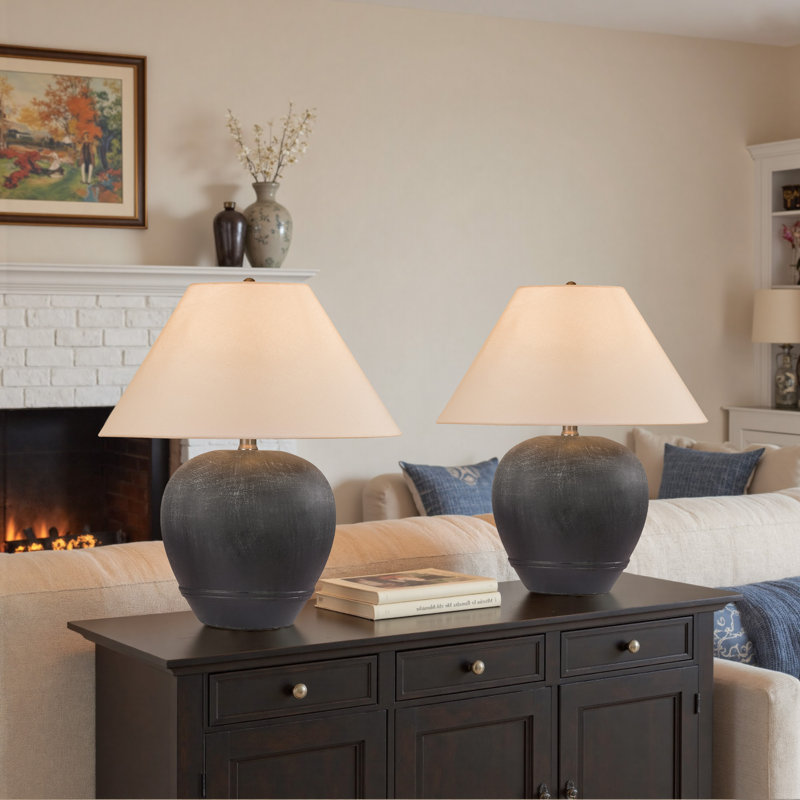 Ceramic Table Lamp(Set Of 2), 21.26" H x 18.11" W x 18.11" D, Matte Black