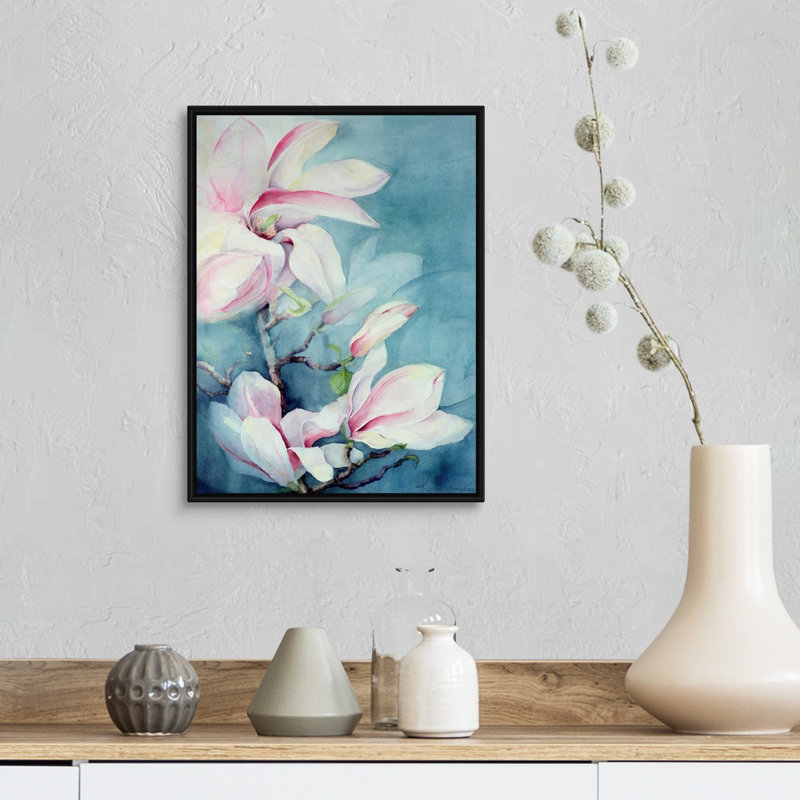 Art mural sur toile Magnolia Soulangeana (vertical), Cadre noir, H 12 po x l 16 po x P 1,25 po