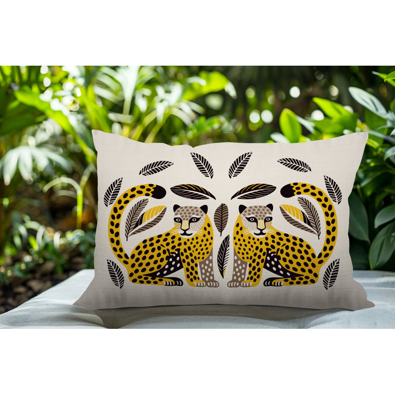 Coussin lombaire réversible Ayra Leopard, Rectangle H 14 po x l 20 po, Jaune