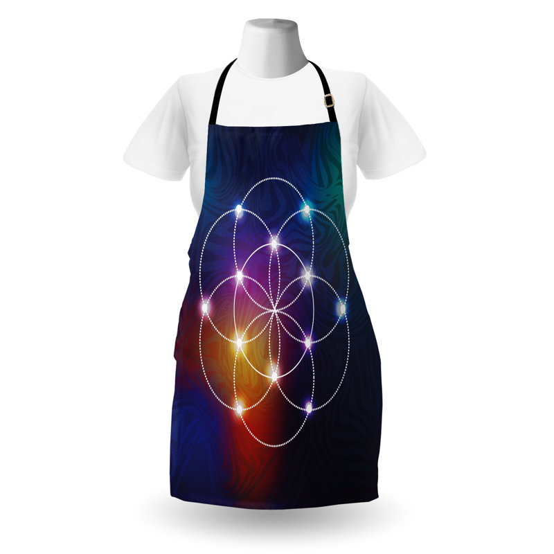 Tablier numérique East Urban Home unisexe, cercles grille ésotérique, taille adulte, indigo
