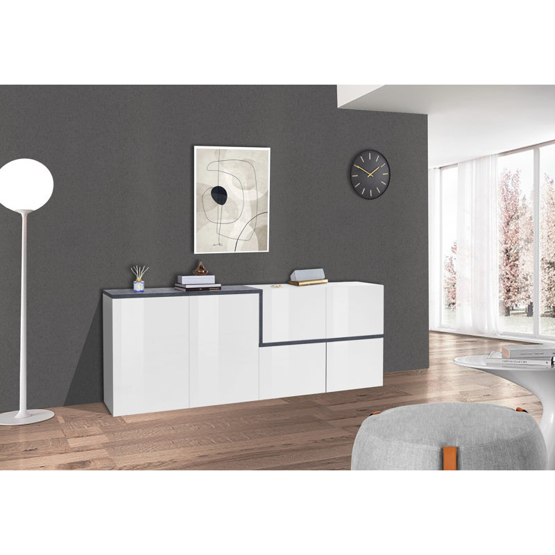Haines 210cm Sideboard, White/Black