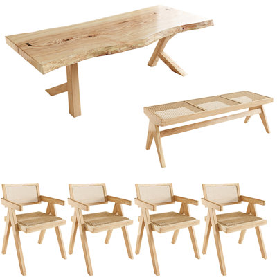 Modern simple rectangular solid wood table set