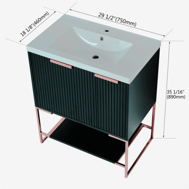 Meuble-lavabo simple avec plateau Francella, Bleu marine, Or