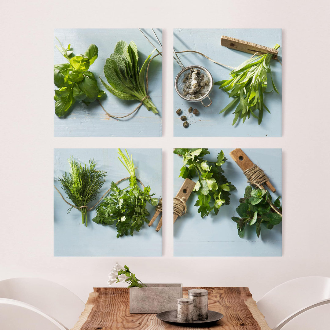 4-tlg. Leinwandbild-Set Herb Bundles