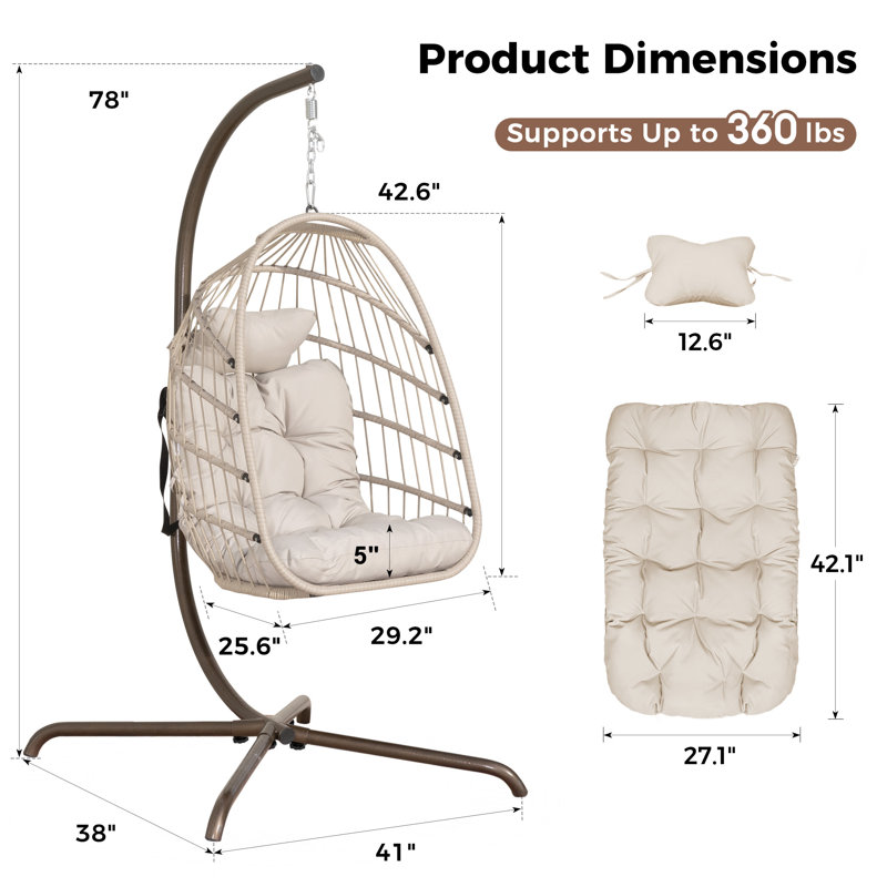 Balancelle d'extérieur / d'intérieur Chingford avec support, coussin de 5 po, appui-tête et housse de protection imperméable Chingford