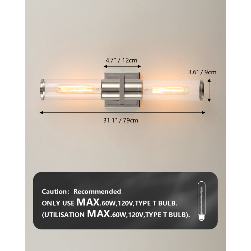 Hurlie Versatile 2-Light Mirror Lamps: Horizontal and Vertical Hanging Options for Hallways, Bedrooms, and Bathrooms, Clear